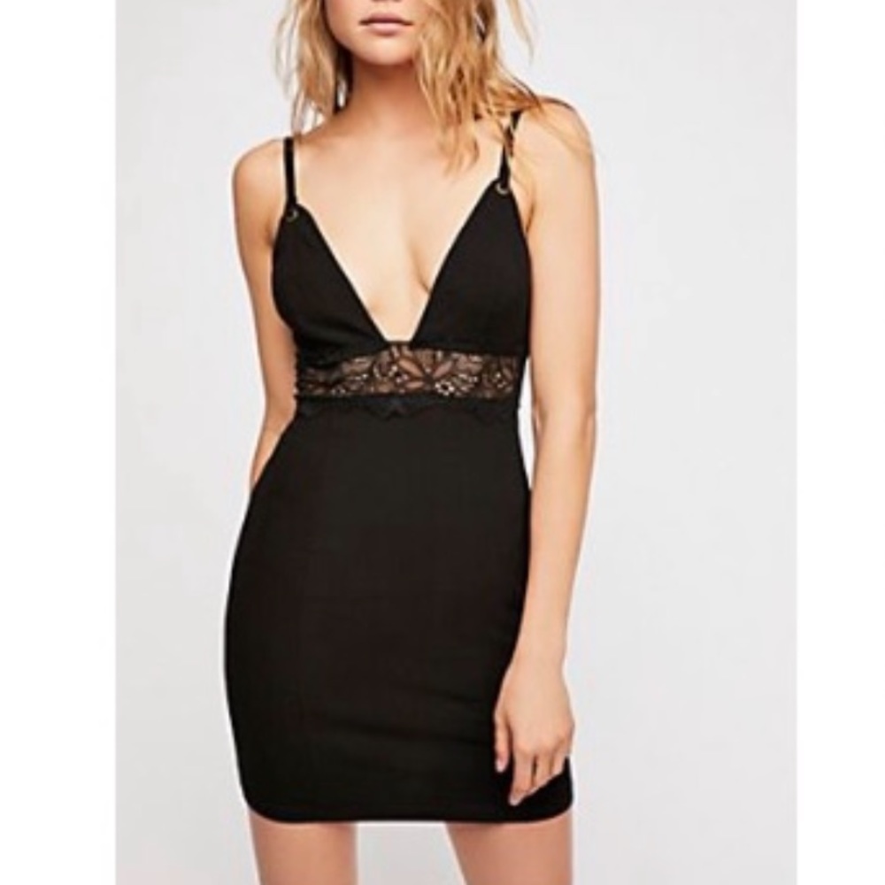 Like New Free People Intimately Bodycon Lacy Mini Dress with Stretch in Black